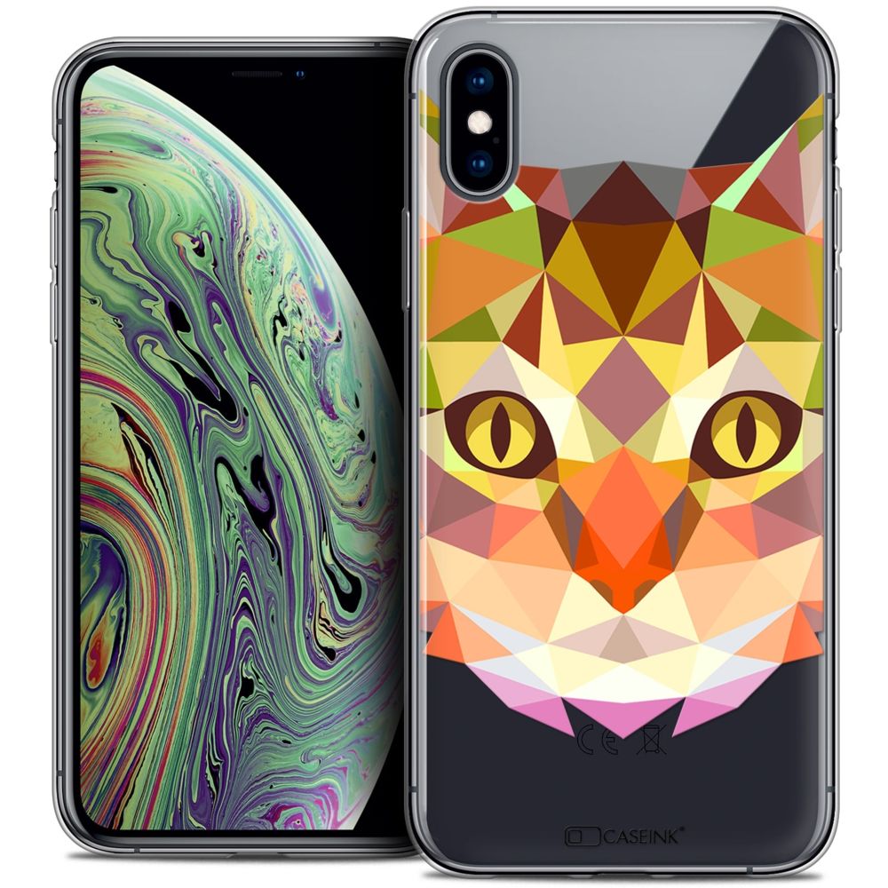 Caseink - Coque Housse Etui Apple iPhone Xs Max (6.5 ) [Crystal Gel HD Polygon Series Animal - Souple - Ultra Fin - Imprimé en France] Chat - Coque, étui smartphone