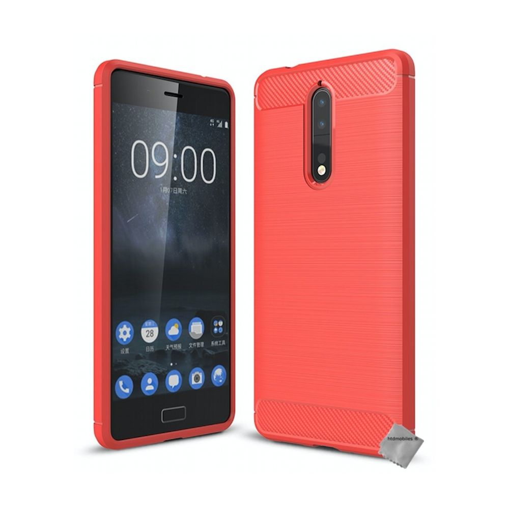 Htdmobiles - Housse etui coque silicone gel carbone pour Nokia 8 + verre trempe - ROUGE - Autres accessoires smartphone