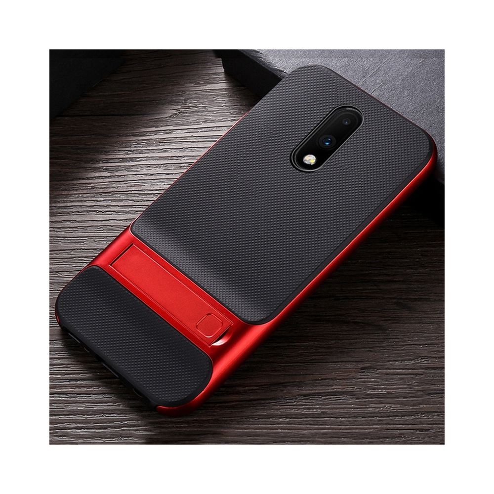 Wewoo - Coque Pour OnePlus 7 Plaid Texture antidérapant TPU + PC Case avec support rouge - Coque, étui smartphone