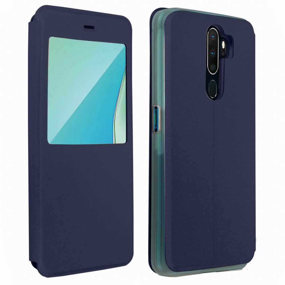 Avizar - Housse Oppo A9 2020/A5 2020 Fenêtre d'affichage Protection Intégrale Bleue - Coque, étui smartphone