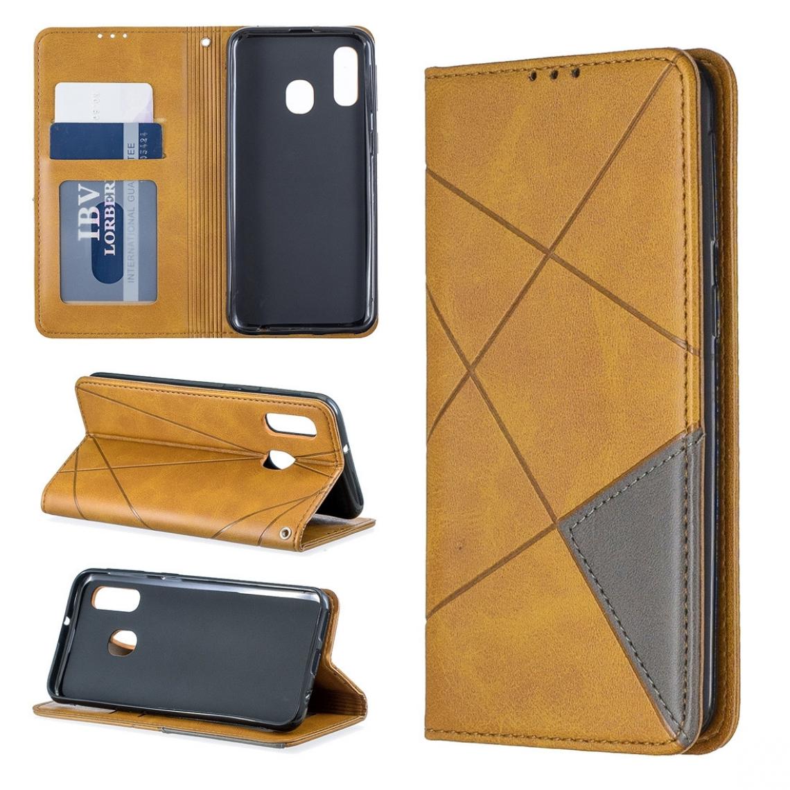 Wewoo - Housse Coque Etui en cuir magnétique à rabat horizontal avec texture et losanges porte-cartes et pour Galaxy A40 jaune - Coque, étui smartphone