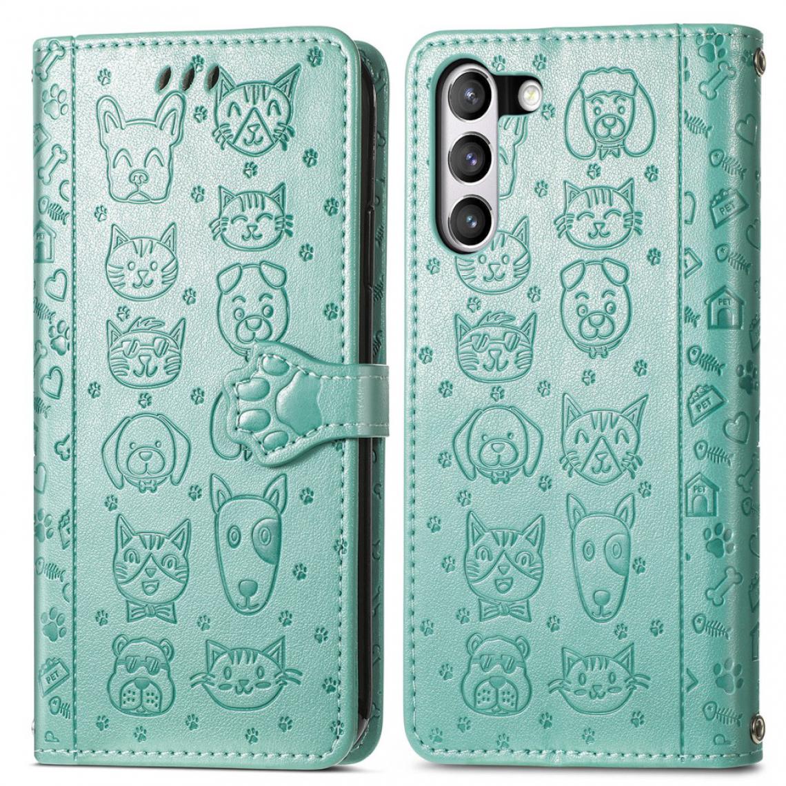 Other - Etui en PU Impression de motif de chien de chat avec support vert pour votre Samsung Galaxy S21 FE - Coque, étui smartphone