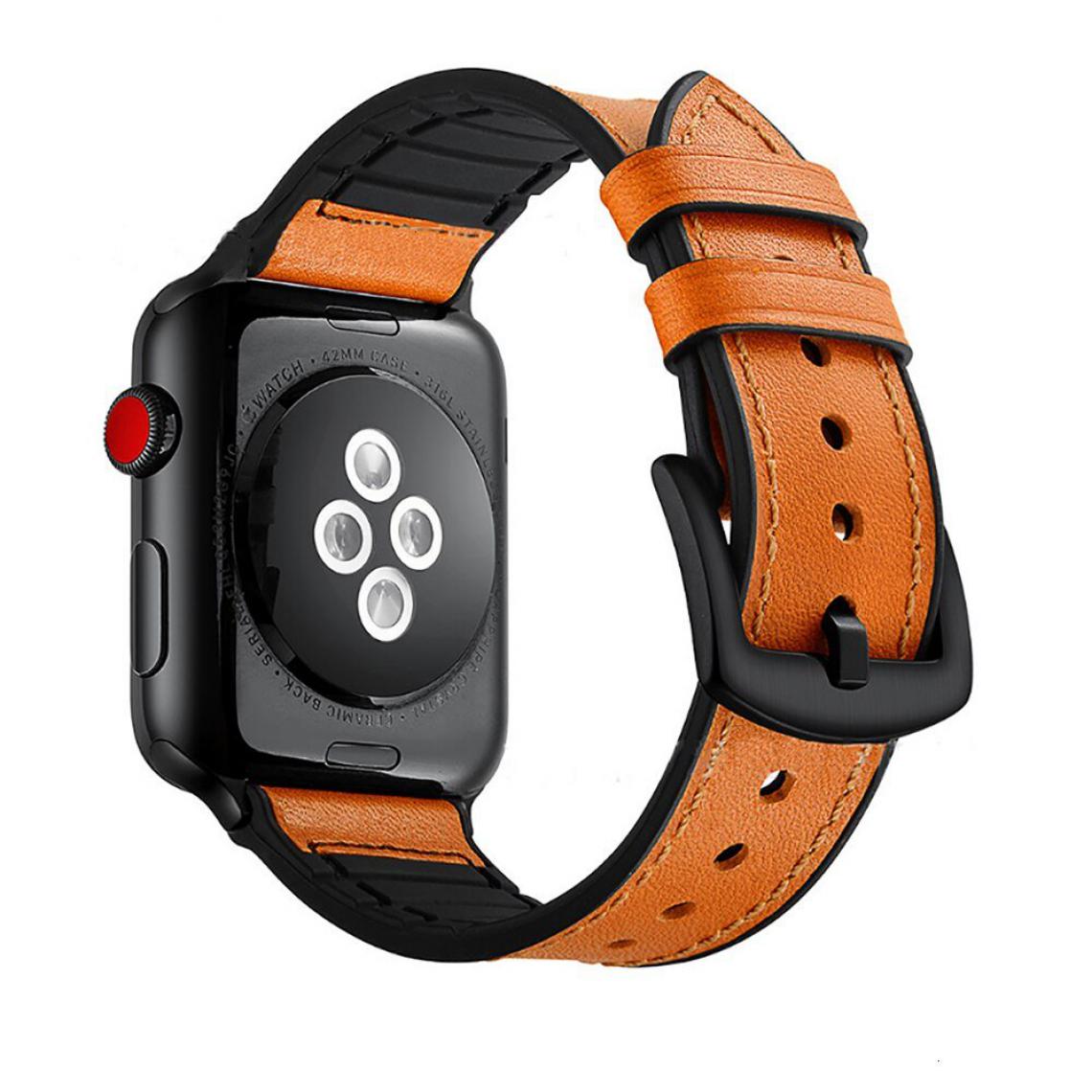 Phonecare - Bracelet Premium Classic en Cuir et Silicone pour Apple Watch Series 7 - 45mm - marron / noir - Autres accessoires smartphone