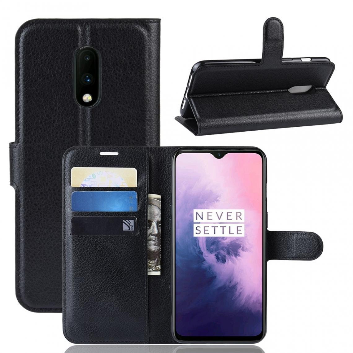 Wewoo - Housse Coque Étui en cuir à rabat horizontal Texture Litchi pour OnePlus 7avec porte-cartes et noir - Coque, étui smartphone