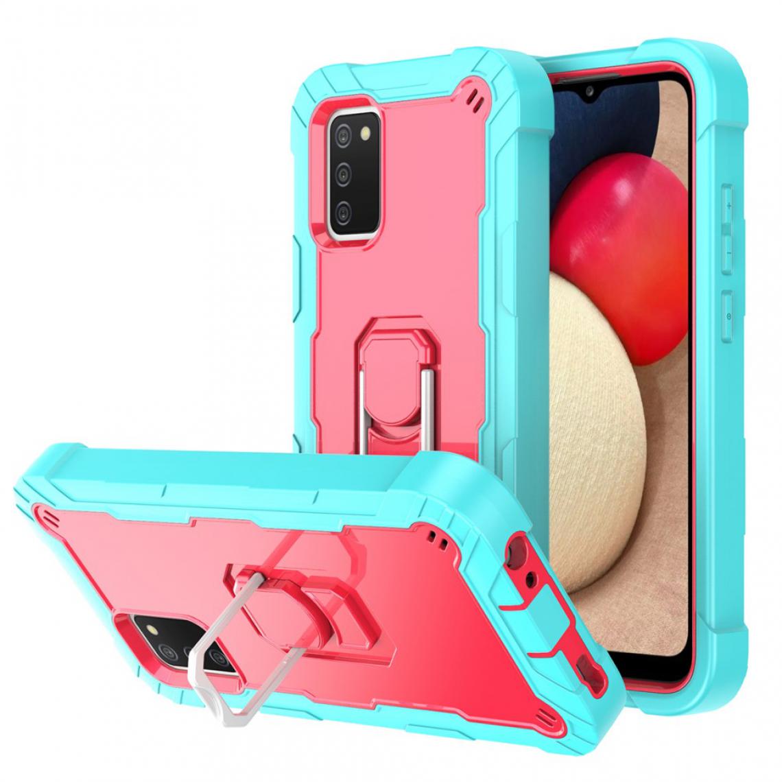 Other - Coque en TPU + Silicone Antichoc (164,2x75,9x9,1mm) avec béquille intégrée Aqua/Rose rouge pour votre Samsung Galaxy A02s - Coque, étui smartphone