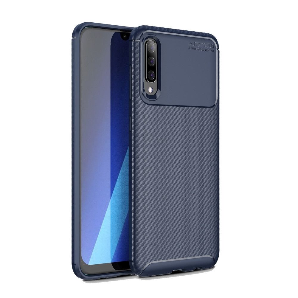 Wewoo - Coque Souple en TPU antichoc fibre de carbone pour Galaxy A70 bleue - Coque, étui smartphone