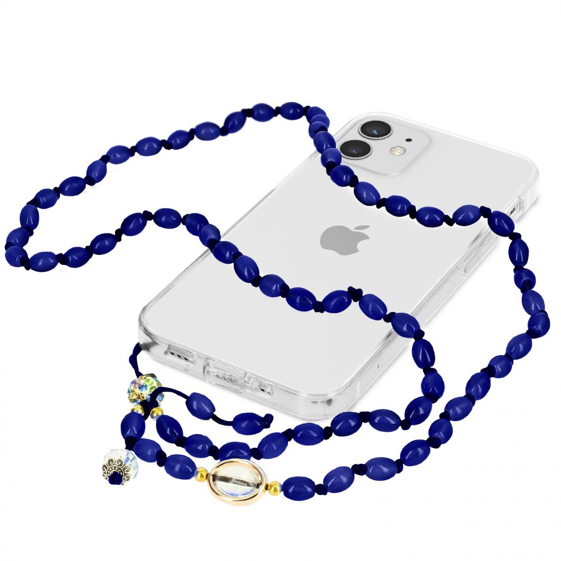 Avizar - Bijou de Téléphone Bracelet à Perles Ovales 80cm Collection Charm - bleu marine - Autres accessoires smartphone
