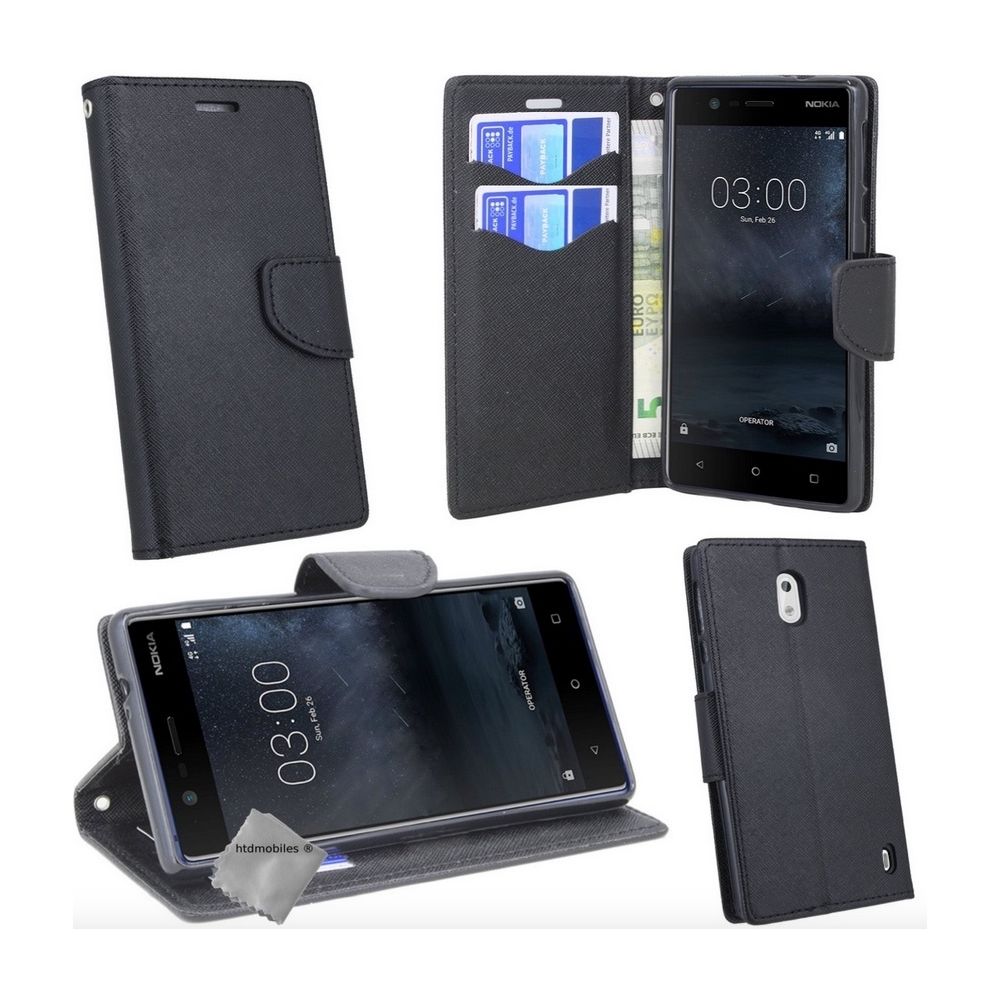 Htdmobiles - Housse etui coque pochette portefeuille pour Nokia 2 + verre trempe - NOIR / NOIR - Autres accessoires smartphone