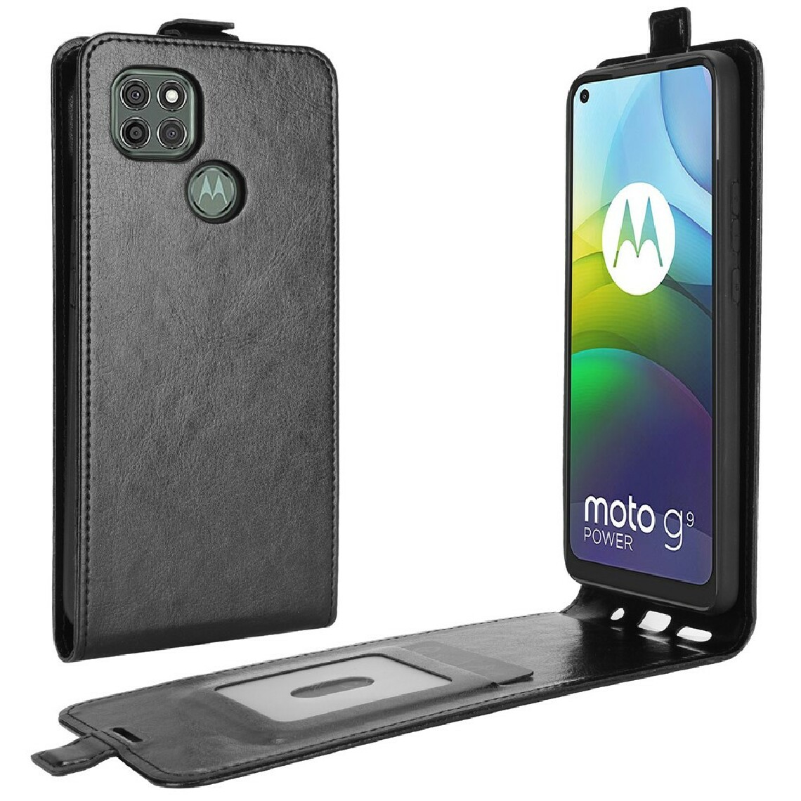 Other - Etui en PU texture de cheval fou de retournement vertical avec porte-carte noir pour votre Motorola Moto G9 Power - Coque, étui smartphone