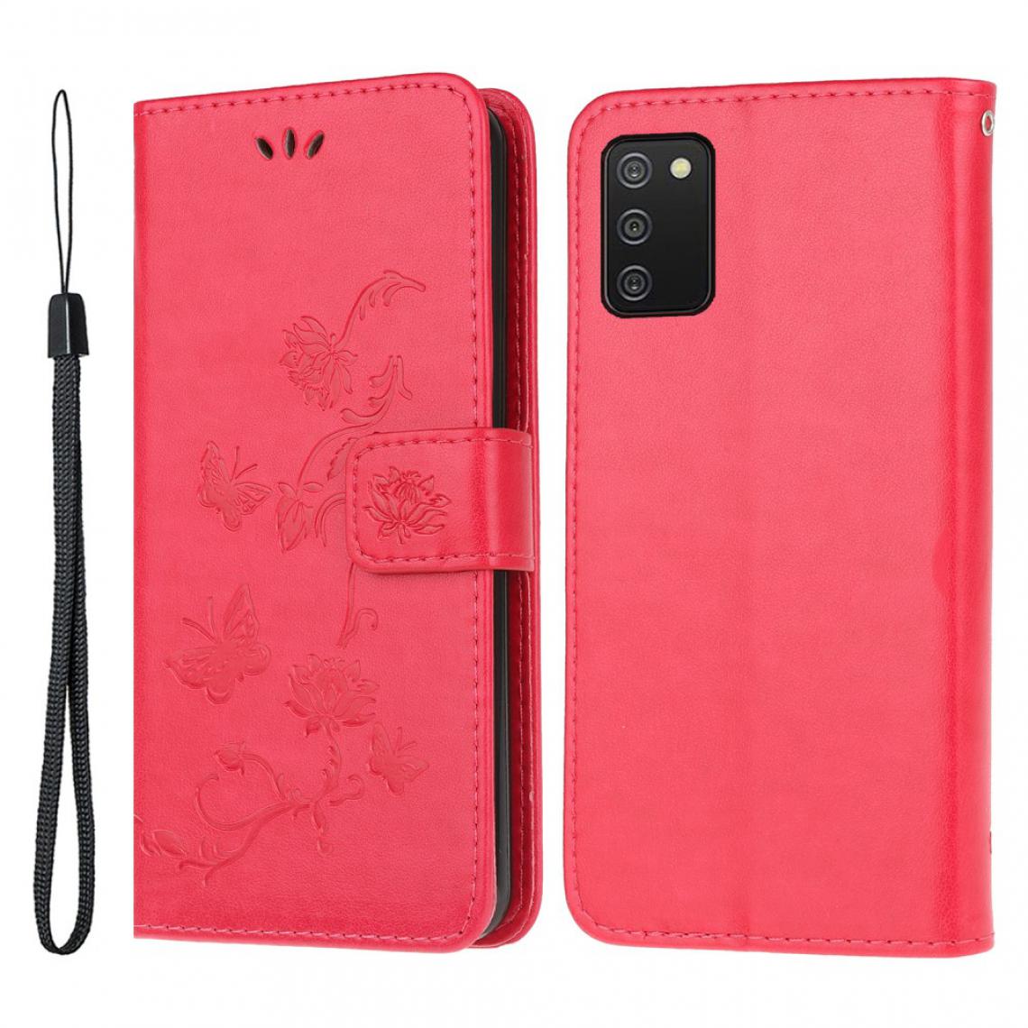 Other - Etui en PU Empreinte Fleur Papillon Motif avec support et cordon rouge pour votre Samsung Galaxy A03S (EU Version) - Coque, étui smartphone