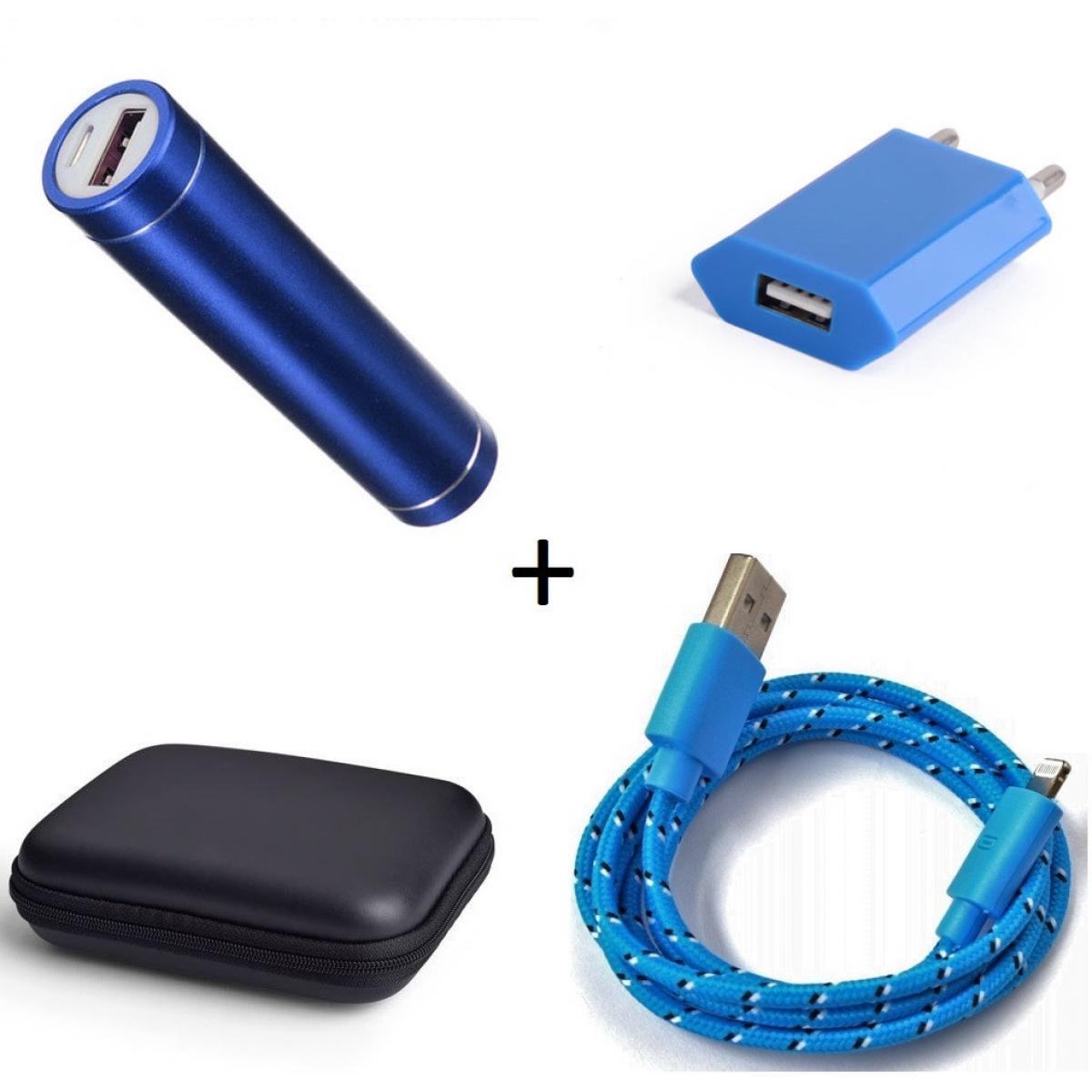 Shot - Pack pour IPHONE SE 2020 (Cable Chargeur Lightning Tresse 3m + Pochette + Batterie + Prise Secteur) APPLE (BLEU) - Chargeur secteur téléphone