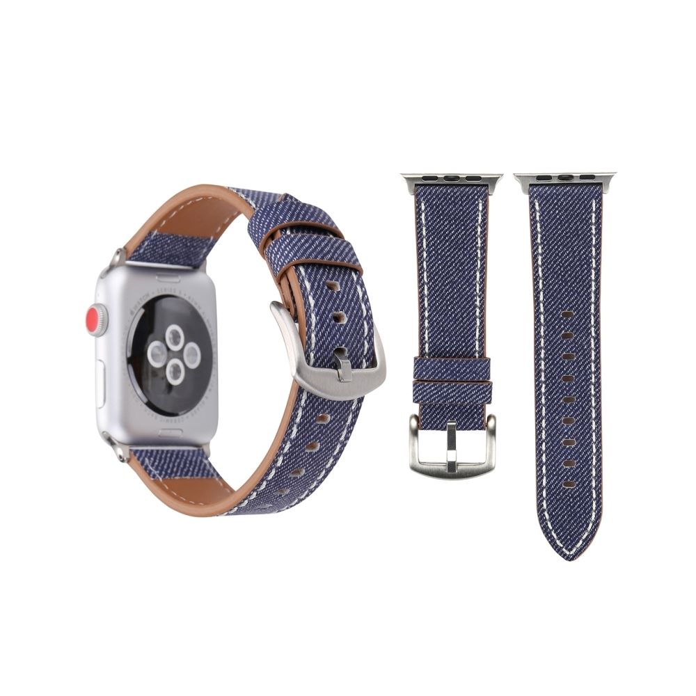 Wewoo - Bracelet bleu foncé pour Apple Watch Series 3 & 2 & 1 42mm simple mode en cuir véritable Cowboy modèle de montre - Accessoires Apple Watch