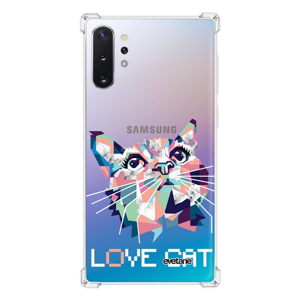 Evetane - Coque Samsung Galaxy Note 10 Plus anti-choc souple avec angles renforcés transparente Cat pixels Evetane - Coque, étui smartphone