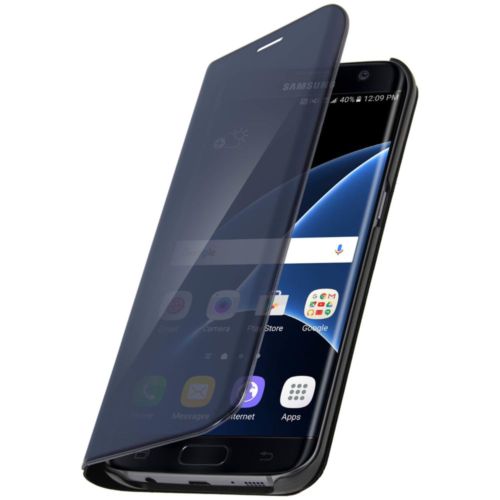 Avizar - Etui Galaxy S7 Edge Housse Clapet Flip Cover Miroir Noir - Fonction Stand - Coque, étui smartphone