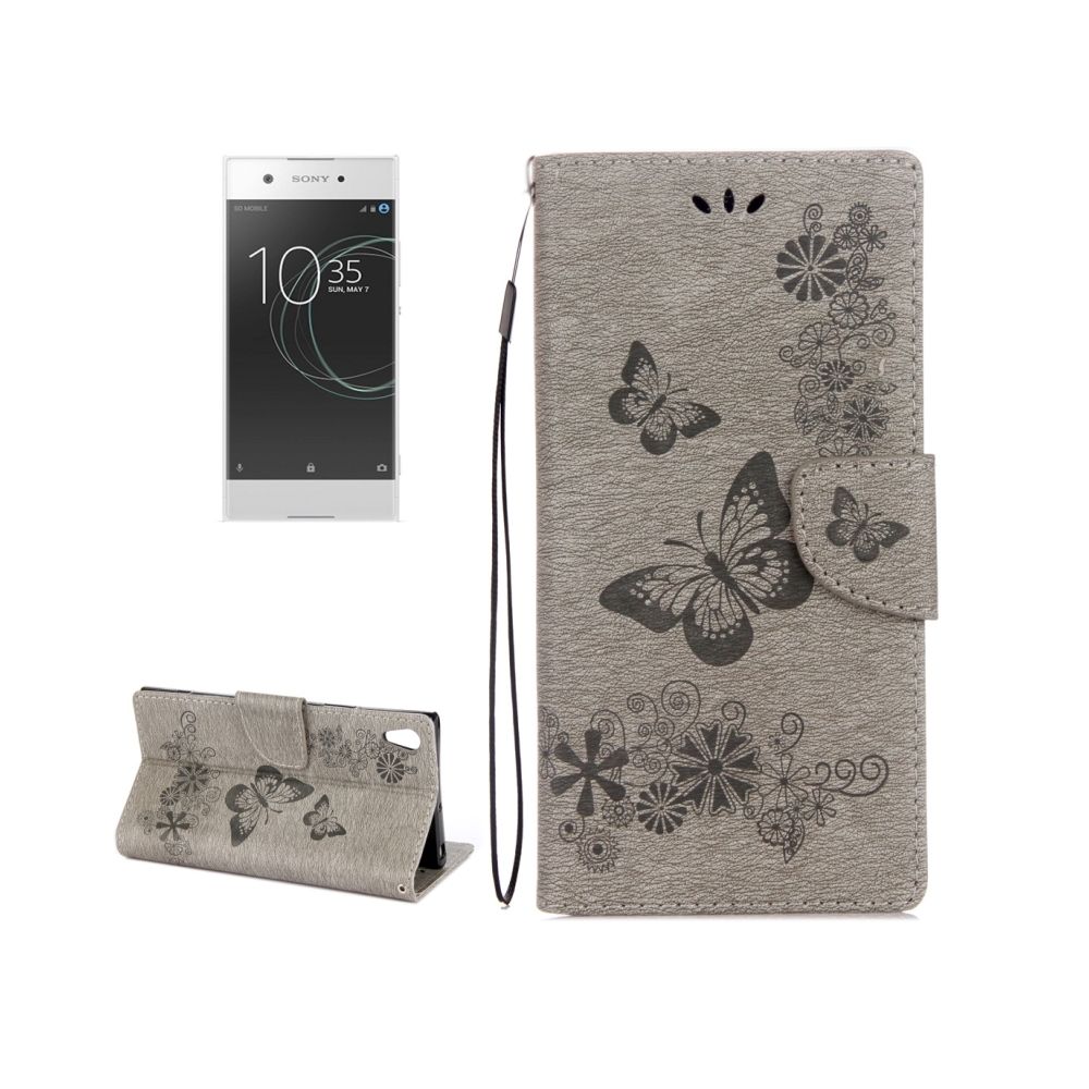 Wewoo - Housse Étui gris pour Sony Xperia XA1 fleurs pressées motif papillon horizontal en cuir flip avec support & Slots de cartes Portefeuille - Coque, étui smartphone