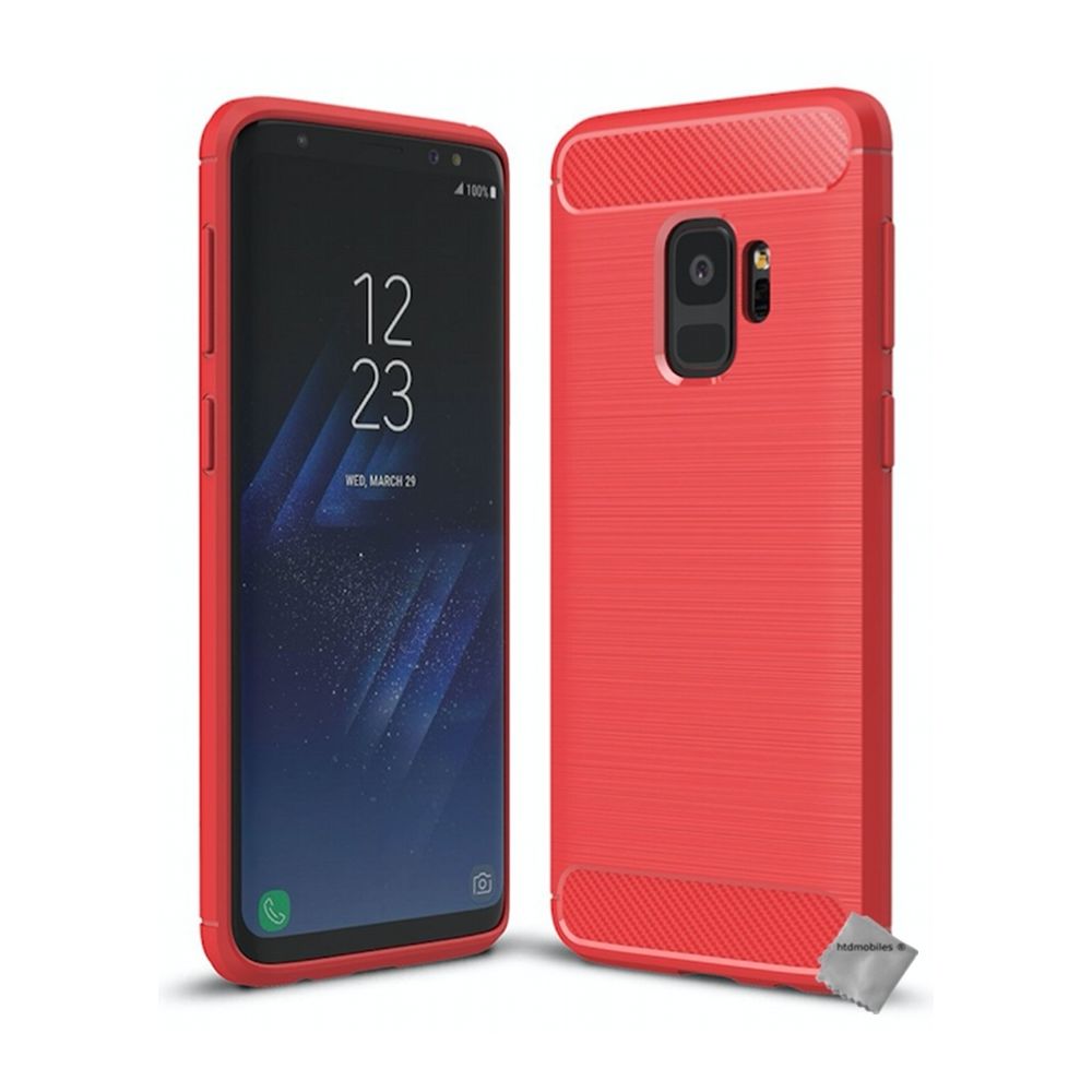 Htdmobiles - Housse etui coque silicone gel carbone pour Samsung Galaxy S9 + verre trempe - ROUGE - Autres accessoires smartphone