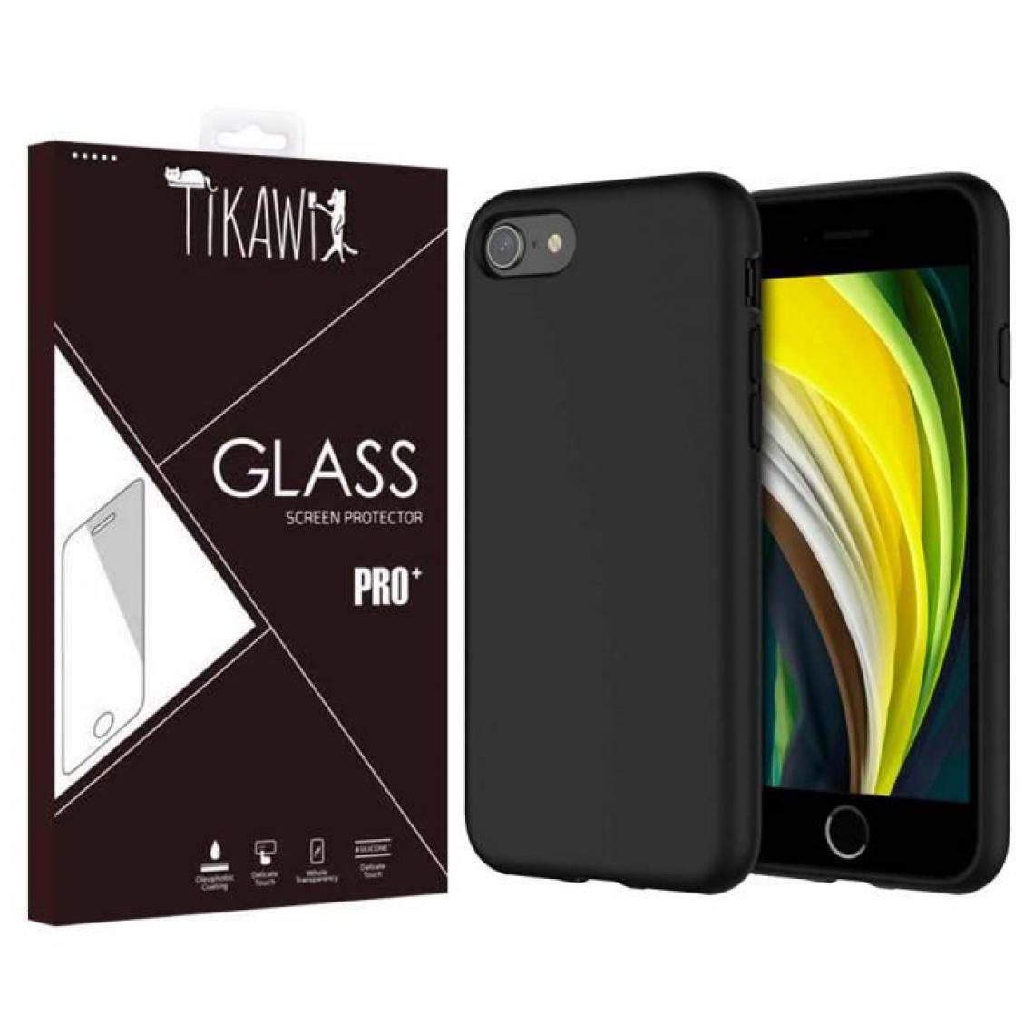Tikawi - Tikawi Coque Iphone 7 / 8 Silicone Noir + Verre trempé Tikawi [Gel Souple] [Haute Protection] [Anti-Rayure] [Fine et légère] - Protection écran smartphone