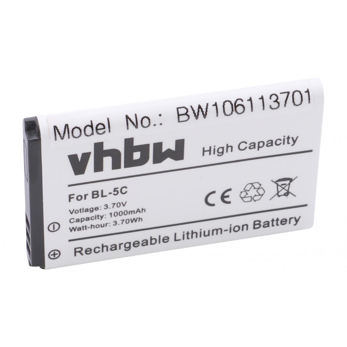 Vhbw - vhbw Batterie remplacement pour Avus MMDR 12, V2 pour smartphone (1000mAh, 3,7V, Li-ion) - Batterie téléphone