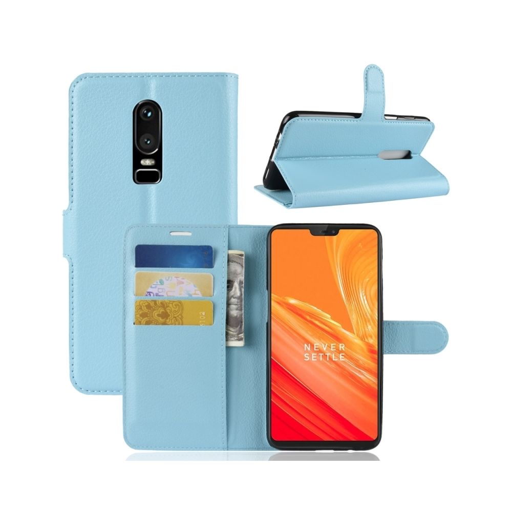Wewoo - Coque bleu pour OnePlus 6 Litchi Texture Horizontal Housse en cuir avec support et fentes cartes porte-monnaie - Coque, étui smartphone
