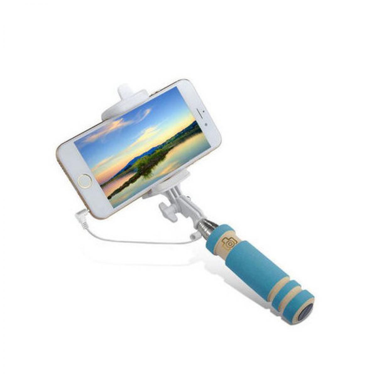 Shot - Mini Perche Selfie pour "IPHONE 12 Pro Max" avec Cable Jack Selfie Stick IOS Reglable Bouton Photo (BLEU) - Autres accessoires smartphone