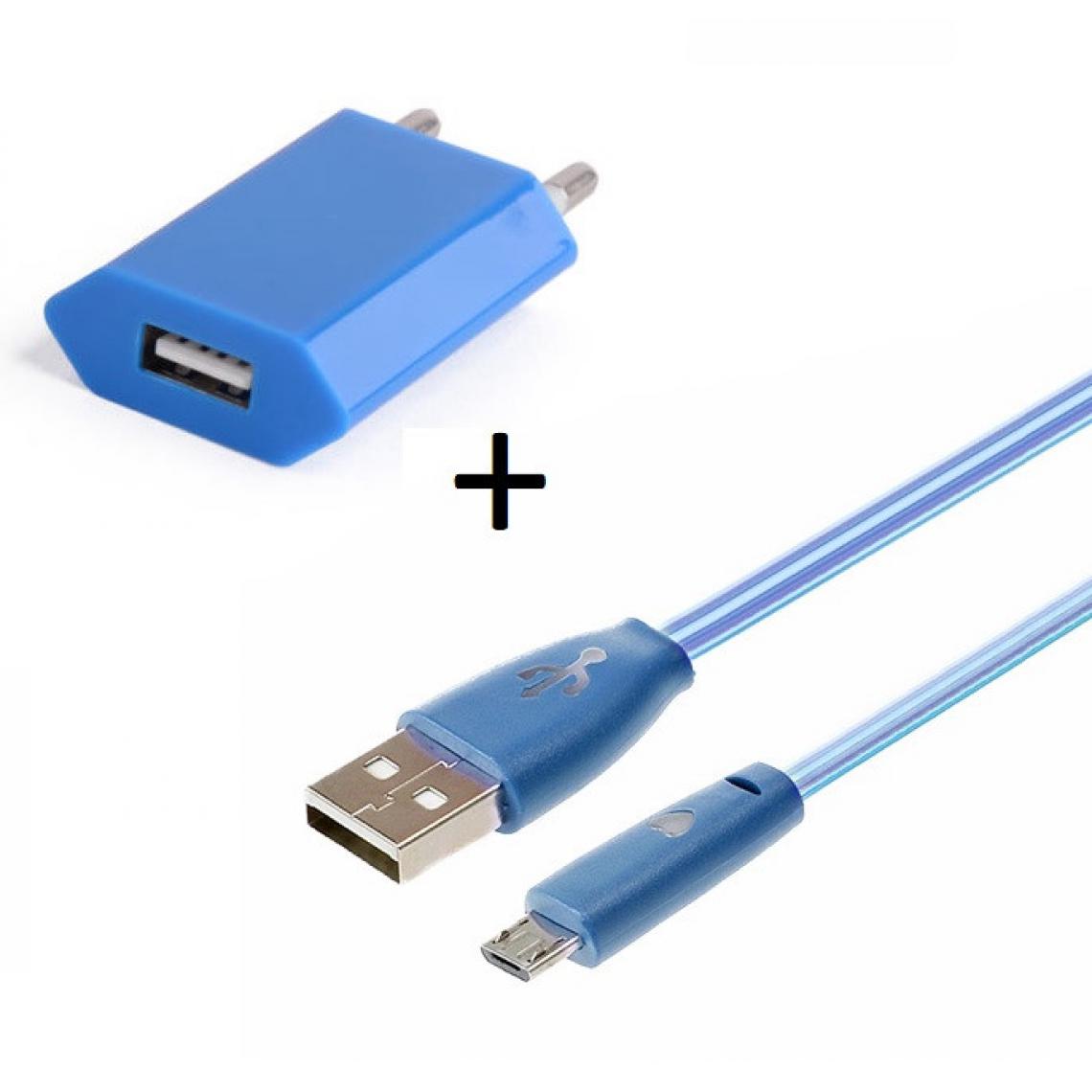 Shot - Pack Chargeur pour "IPHONE 12 Pro Max" Lightning (Cable Smiley LED + Prise Secteur USB)(BLEU) - Chargeur secteur téléphone