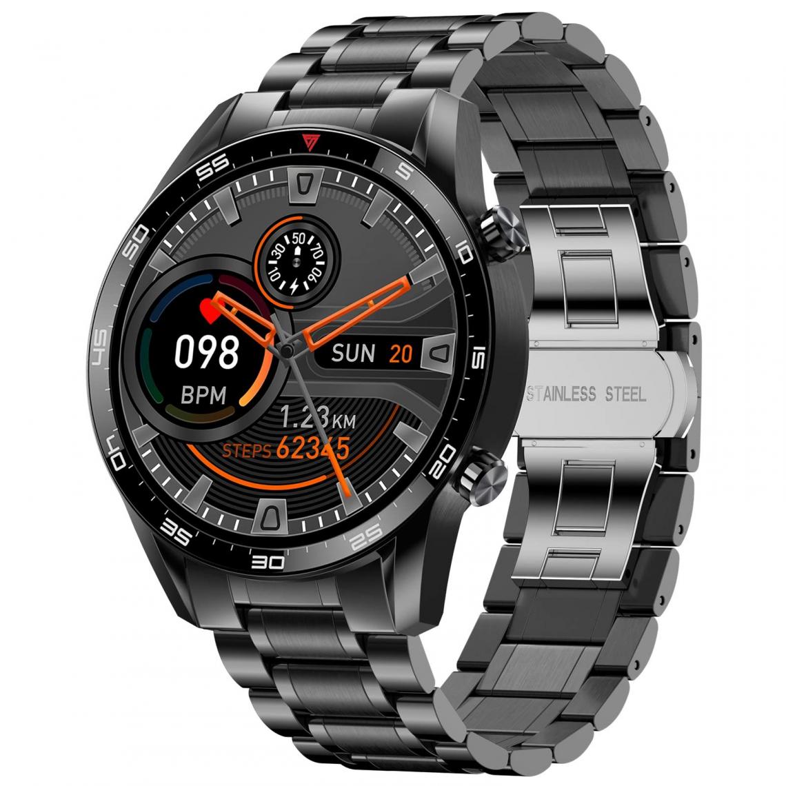 Chronotech Montres - Chronus Smart Watch,1.3 inch Full Touch Screen Fitness Traker with Heart Rate Sleep Monitor IP67 Waterproof Activity Tracker with Bluetooth Call Voice Stainless Steel Band Stopwatch for iOS Android(black) - Montre connectée