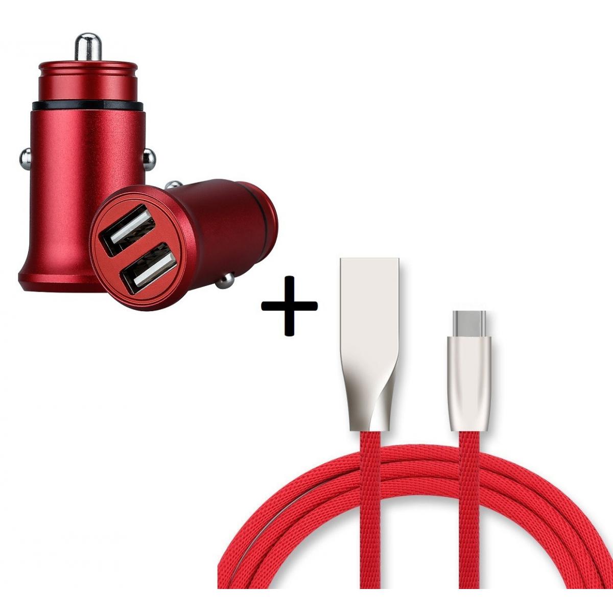Shot - Pack Chargeur Type C pour HUAWEI Mate 20 (Cable Fast Charge + Mini Double Prise Allume Cigare USB) Android (ROUGE) - Chargeur secteur téléphone