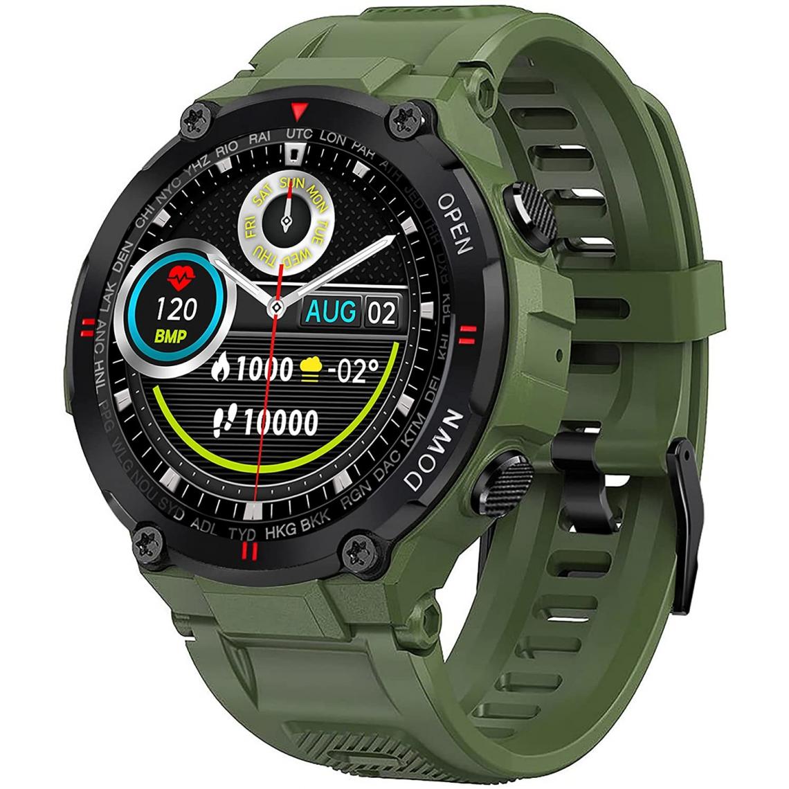 Chronotech Montres - Chronus Smart Watch for Men, 5 ATM Waterproof Military Tactical Sports Watch Sports Watch with Step Counter Fitness Tracker (Green) - Montre connectée