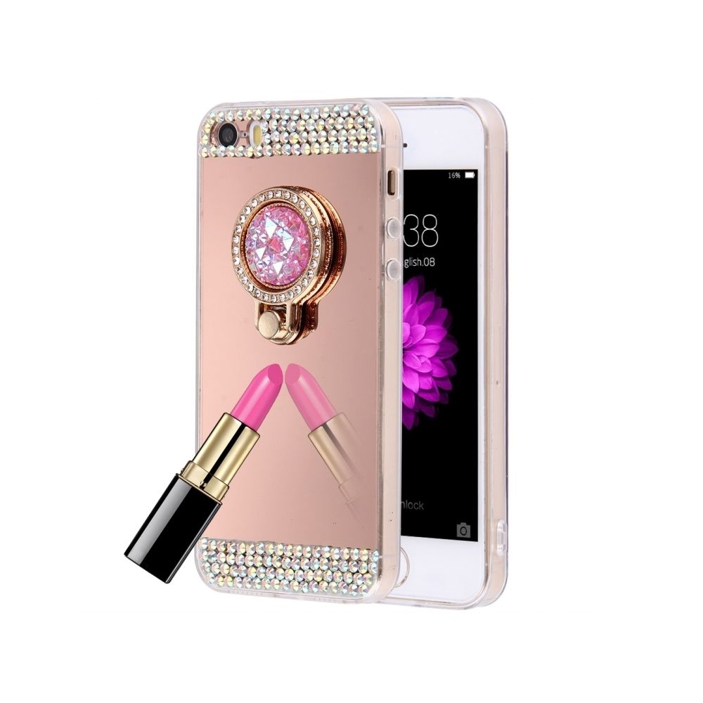 Wewoo - Coque or rose pour iPhone 5 & 5s & SE diamant incrusté galvanoplastie miroir housse de protection avec porte-anneau caché - Coque, étui smartphone