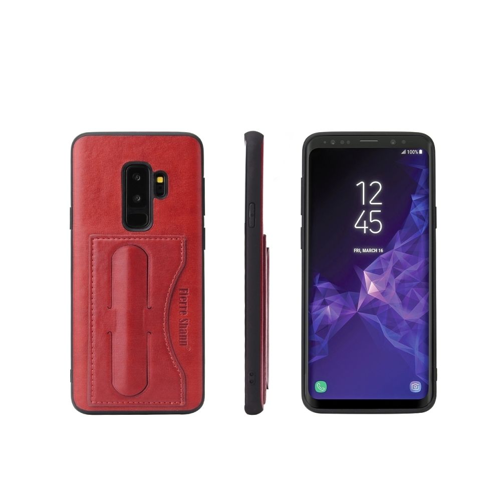 Wewoo - Fierre Shann - Étui de protection en cuir à couverture totale pour Galaxy S9 +, avec support et fente pour carte (rouge) - Coque, étui smartphone
