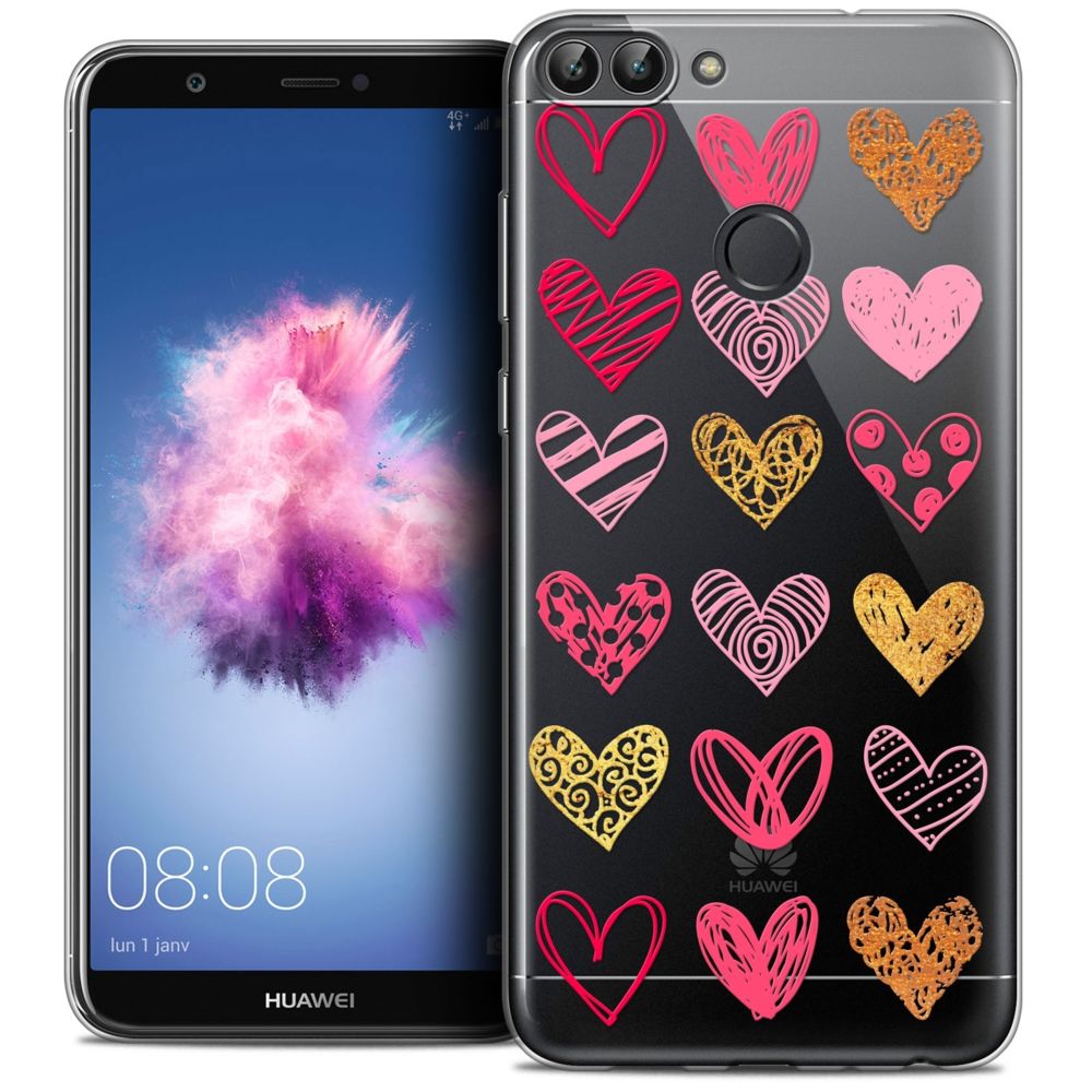 Caseink - Coque Housse Etui Huawei P Smart (5.7 ) [Crystal Gel HD Collection Sweetie Design Doodling Hearts - Souple - Ultra Fin - Imprimé en France] - Coque, étui smartphone