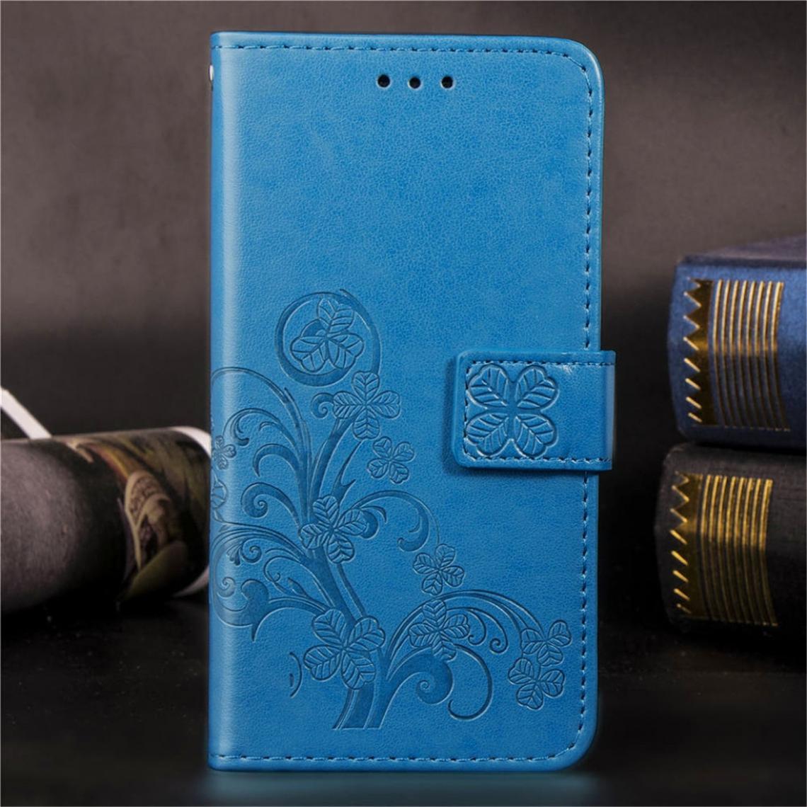 Wewoo - Housse Coque Pour LG W30 Étui en cuir avec Motif fleurs presséesmotif trèfleavec porte-cartes et porte-cartesporte-monnaie et dragonne Bleu - Coque, étui smartphone