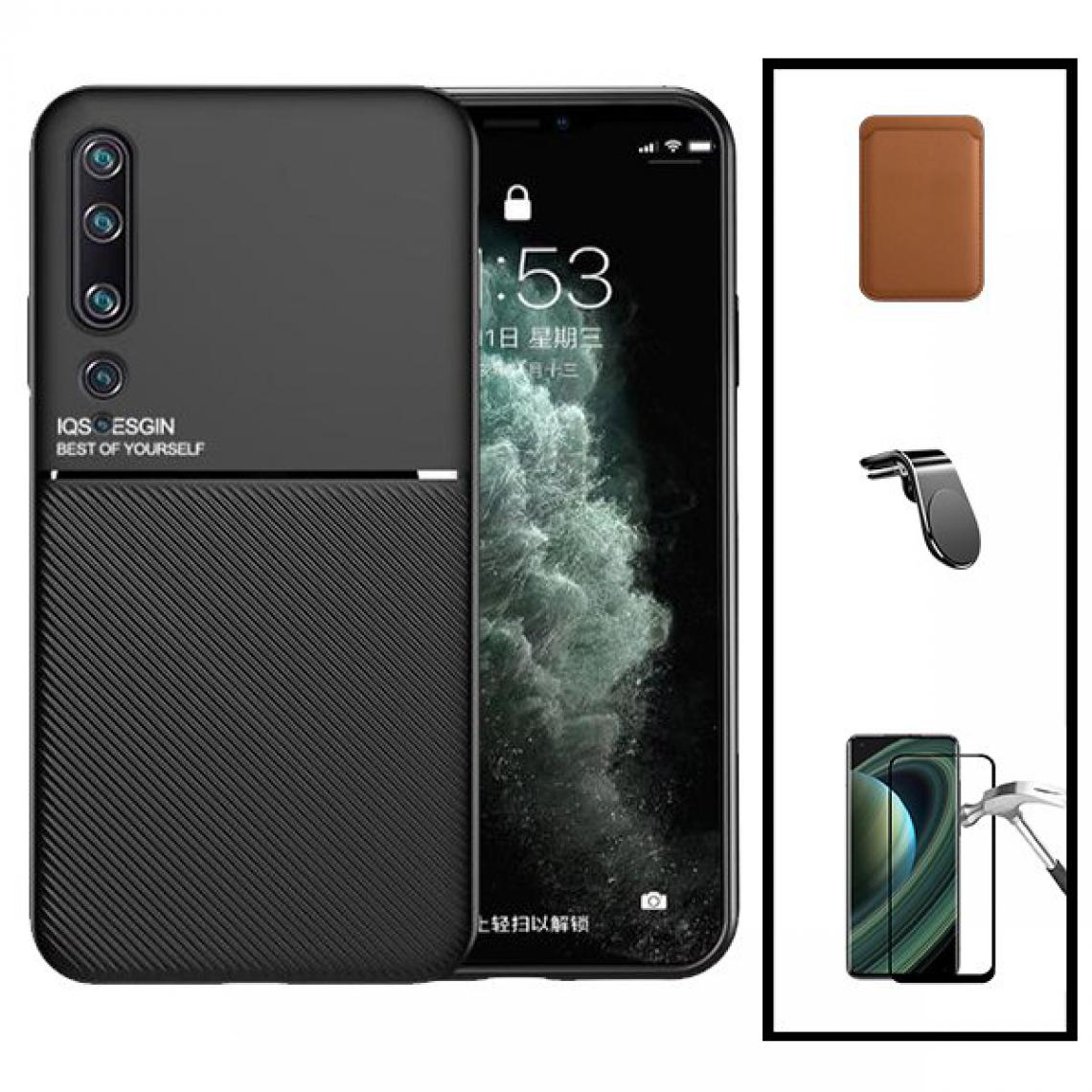 Phonecare - Kit Coque Magnetic Lux + Magentic Wallet Marron + 5D Full Cover + Support Magnétique L Safe Driving - Xiaomi Mi Note 10 - Coque, étui smartphone