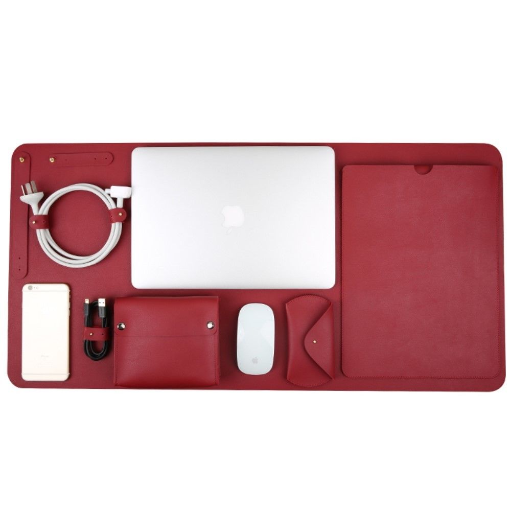 marque generique - Etui en PU 5-en-1 avec rangement des câbles et adaptateur secteur et tapis de souris rouge pour votre Macbook 13.3 inch - Autres accessoires smartphone