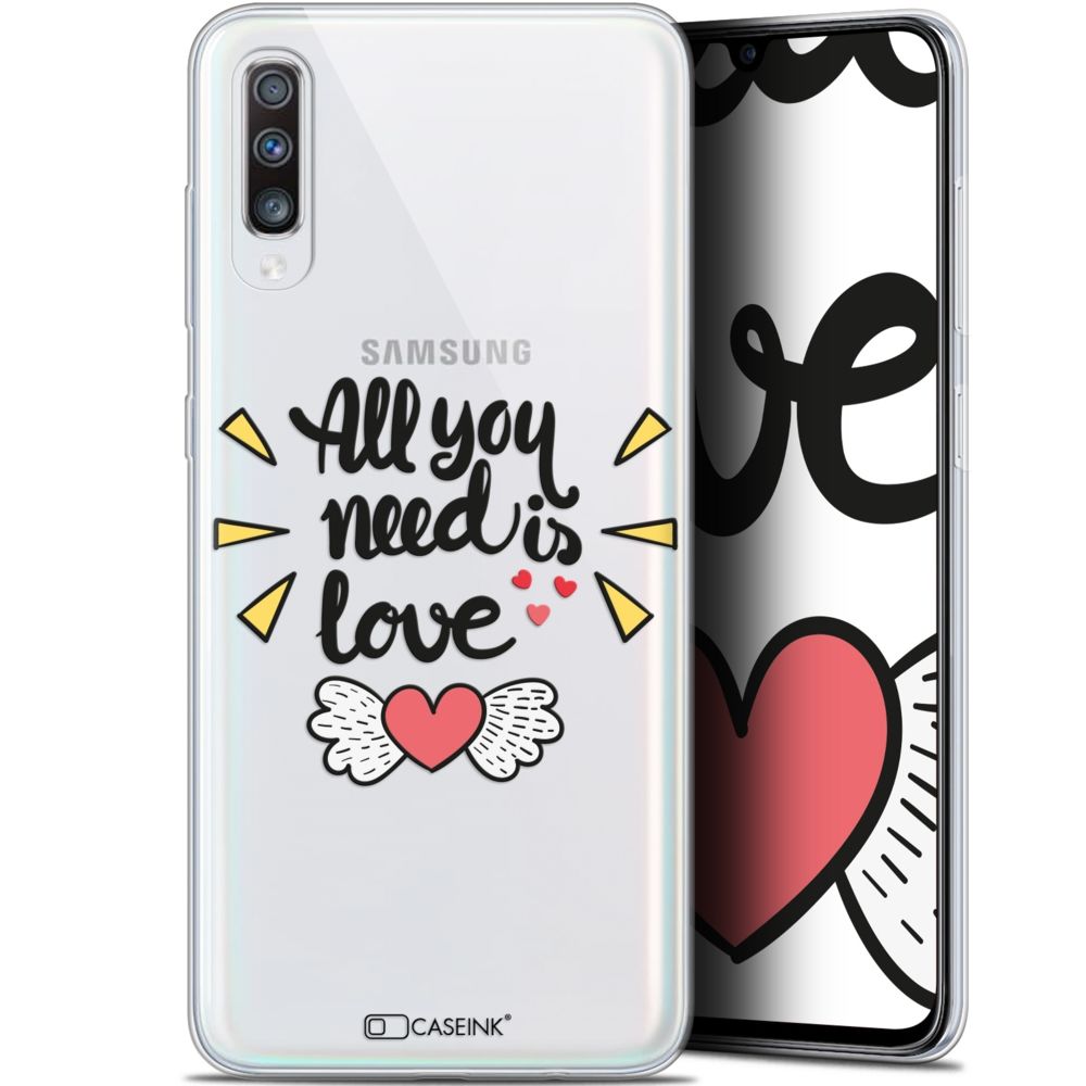 Caseink - Coque Pour Samsung Galaxy A70 (6.7 ) [Gel HD Collection Love Saint Valentin Design All U Need Is - Souple - Ultra Fin - Imprimé en France] - Coque, étui smartphone