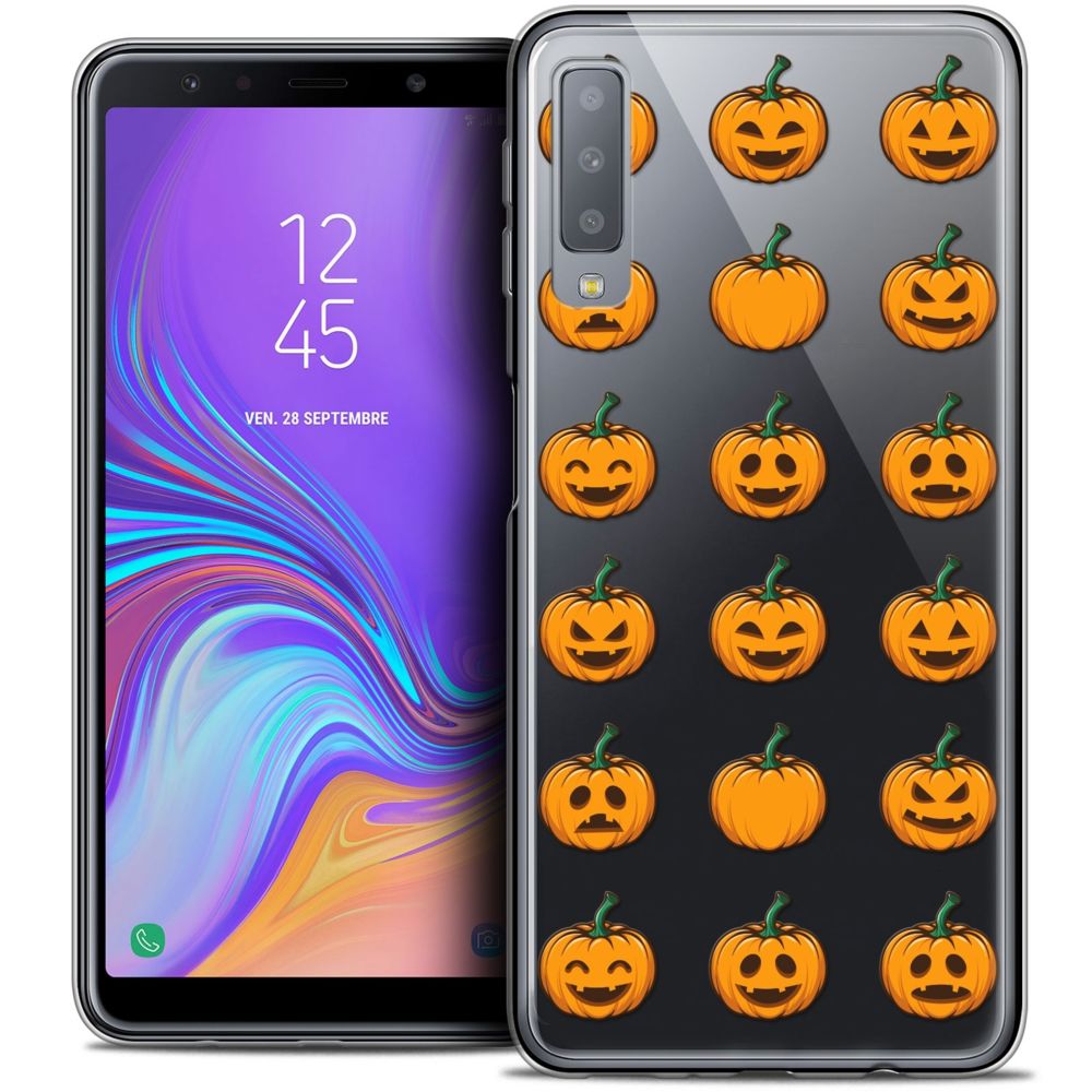 Caseink - Coque Housse Etui Pour Samsung Galaxy A7 (2018) A750 (6 ) [Crystal Gel HD Collection Halloween Design Smiley Citrouille - Souple - Ultra Fin - Imprimé en France] - Coque, étui smartphone