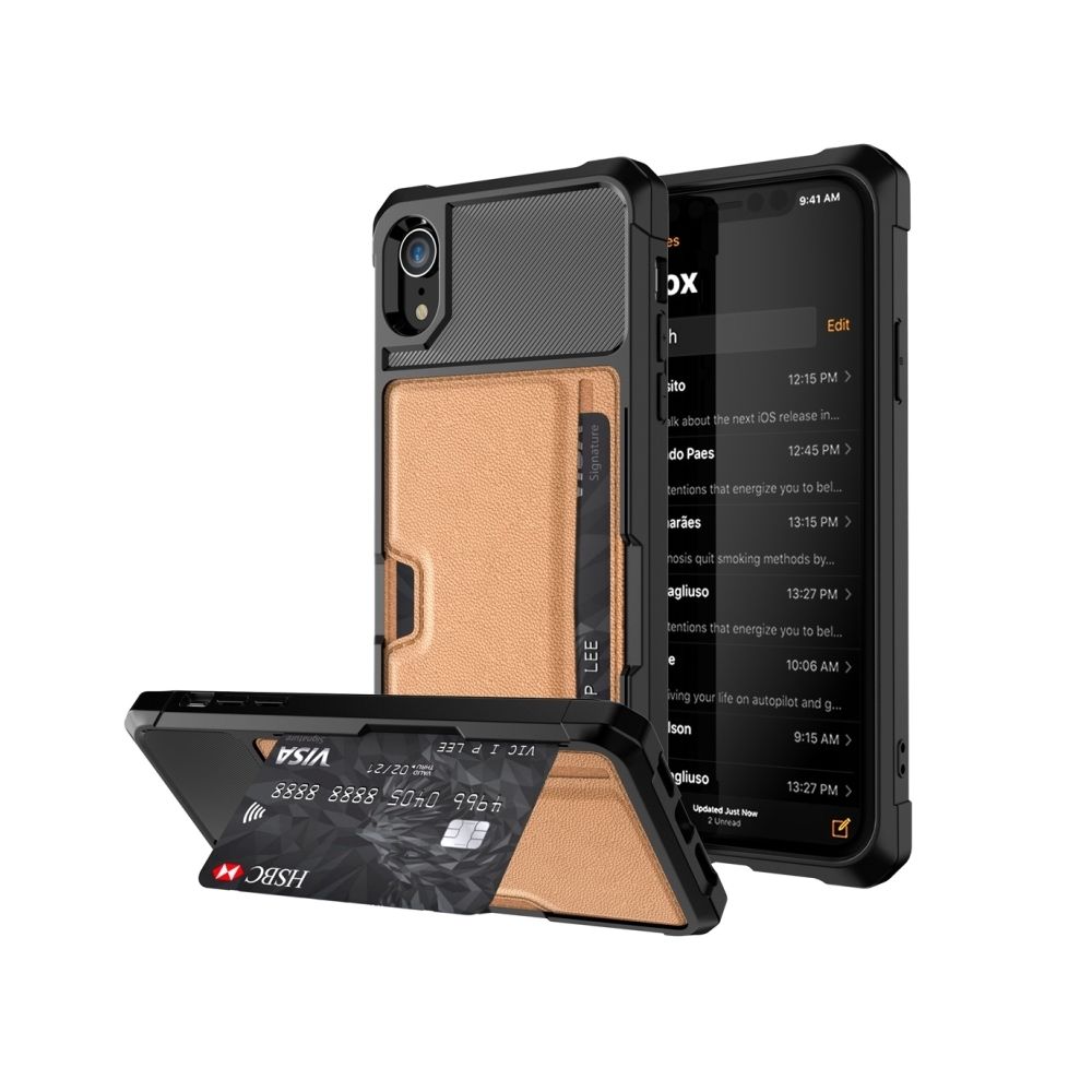 Wewoo - Coque PC antichoc magnétique pour iPhone XR, avec fente pour carte (Marron) - Coque, étui smartphone