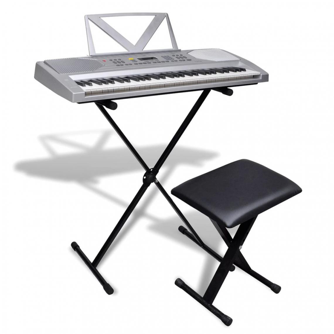 Vidaxl - Clavier à touche électrique+support ajustable de clavier et tabouret - Argent - Pianos numériques