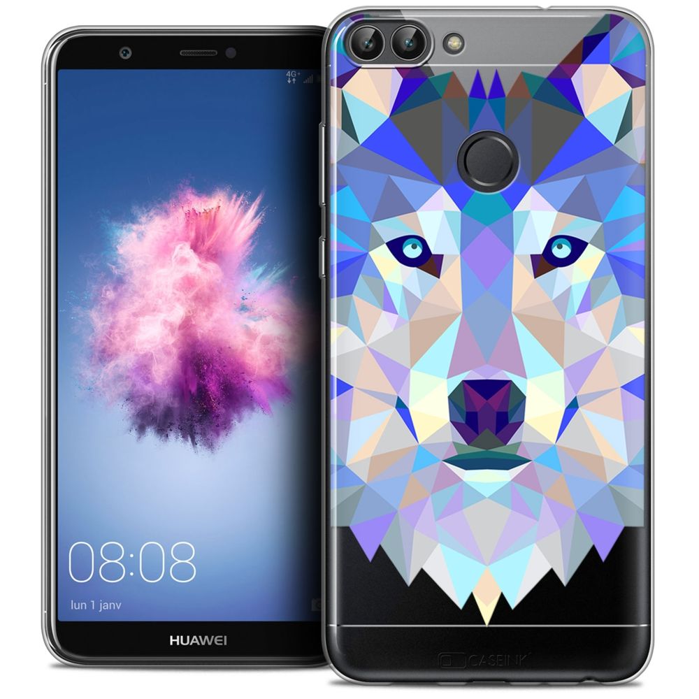 Caseink - Coque Housse Etui Huawei P Smart (5.7 ) [Crystal Gel HD Polygon Series Animal - Souple - Ultra Fin - Imprimé en France] Loup - Coque, étui smartphone