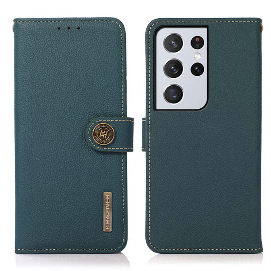Other - Etui en cuir véritable Couverture de conception de balayage antivol RFID vert pour votre Samsung Galaxy S21 Ultra 5G - Coque, étui smartphone