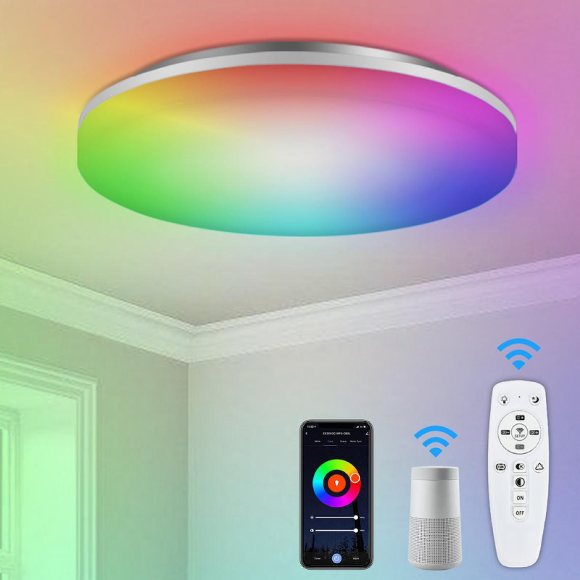 Einfeben - Plafonnier couloir cuisine RGB salle de bain plafonnier dimmable lumière du jour 24W - Lampe connectée