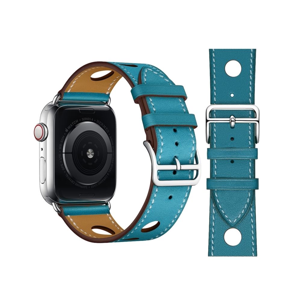 Wewoo - Bracelet à la mode en cuir véritable avec un seul cercle et trois trous pour Apple Watch séries 3 et 2 et 1 42 mm bleu - Accessoires Apple Watch