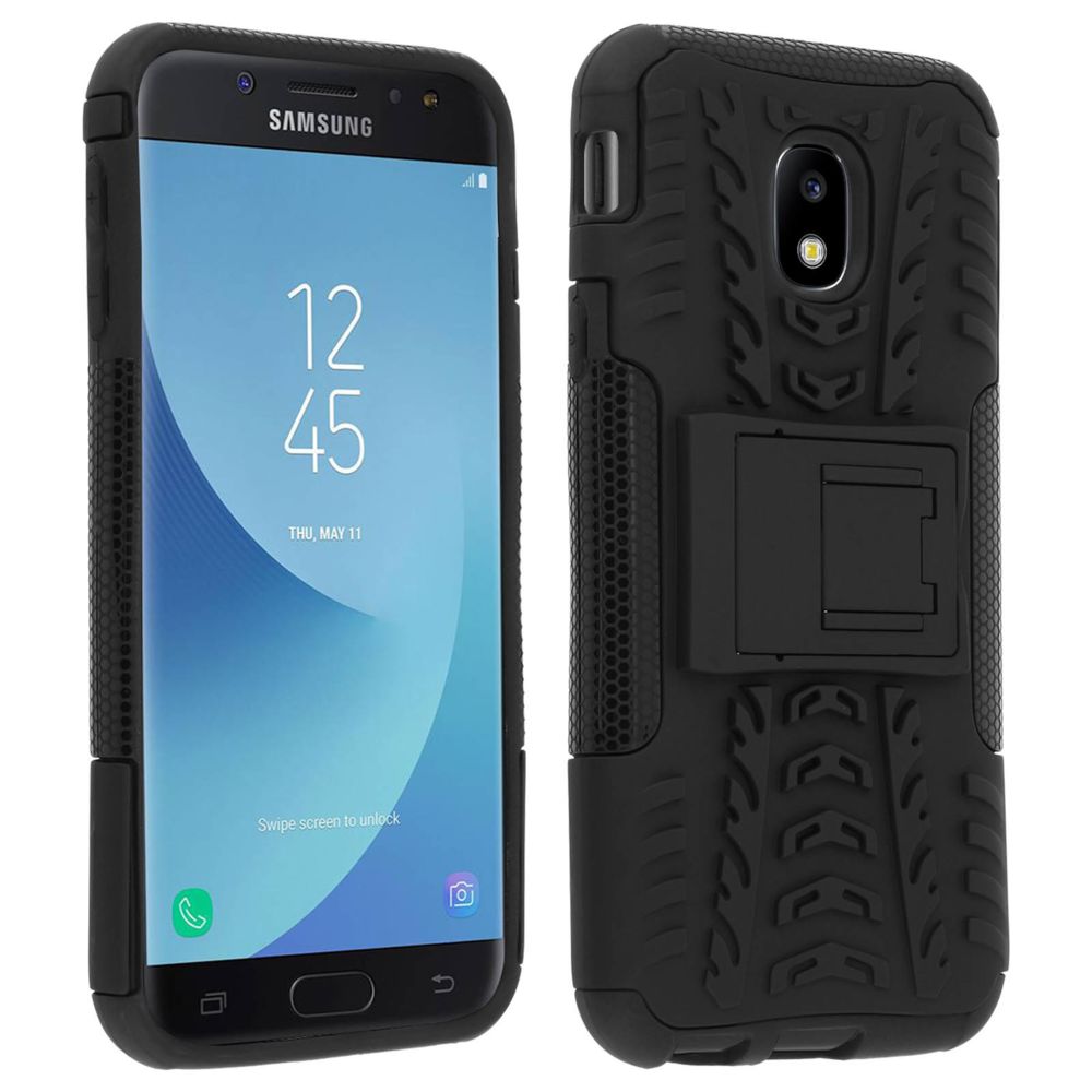 Avizar - Coque Samsung Galaxy J3 2017 Coque Antichocs renforcé + Support intégré - Noir - Coque, étui smartphone
