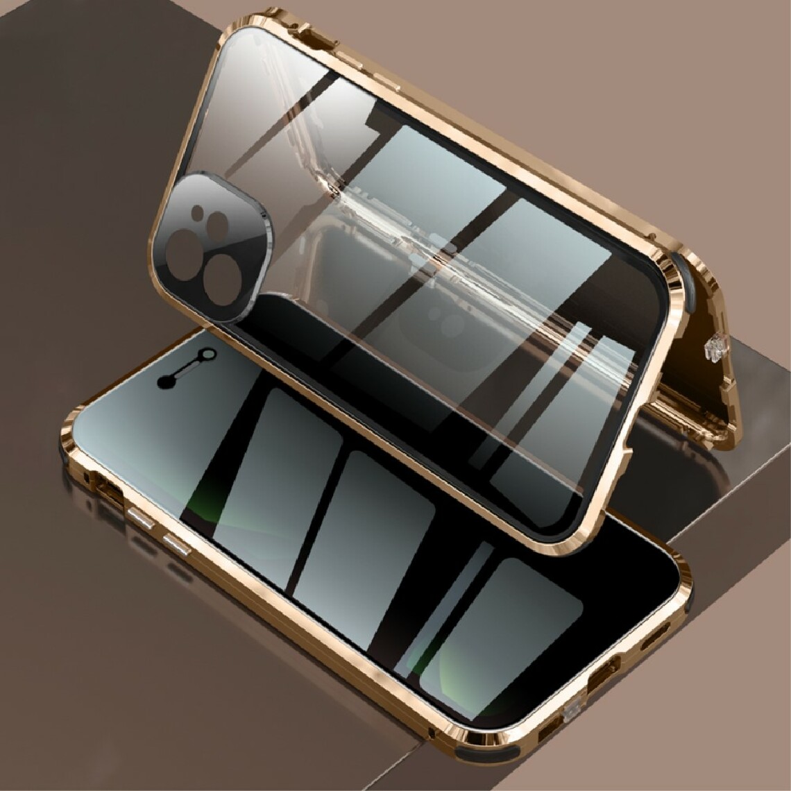 Other - Coque en cadre métallique Verrouiller le cadre d'installation double face lentille anti-peep or pour votre Apple iPhone 12 - Coque, étui smartphone