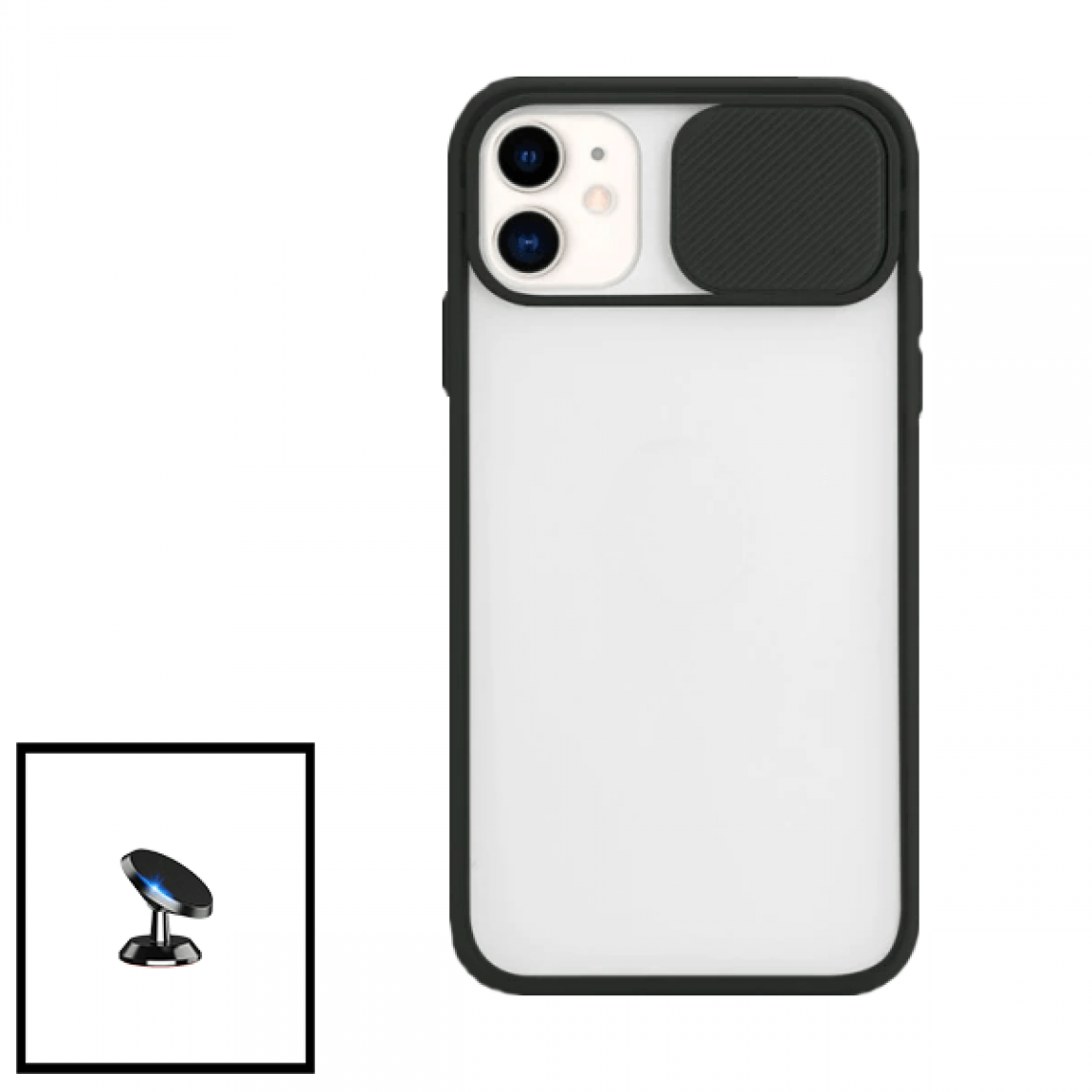 Phonecare - Kit Coque avec fenetre anti-choc mat + Support Magnétique de Voiture pour iPhone 11 - noir - Coque, étui smartphone