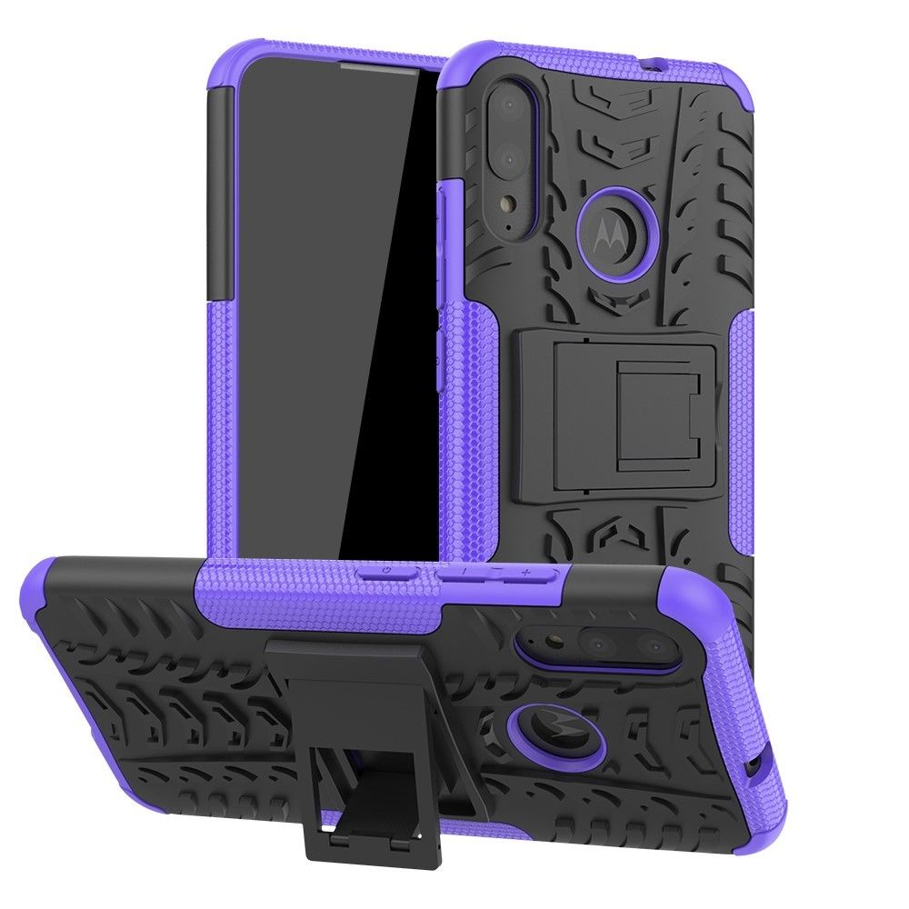 marque generique - Coque en TPU combo antidérapant avec béquille violet pour votre Motorola Moto E6 Plus - Coque, étui smartphone