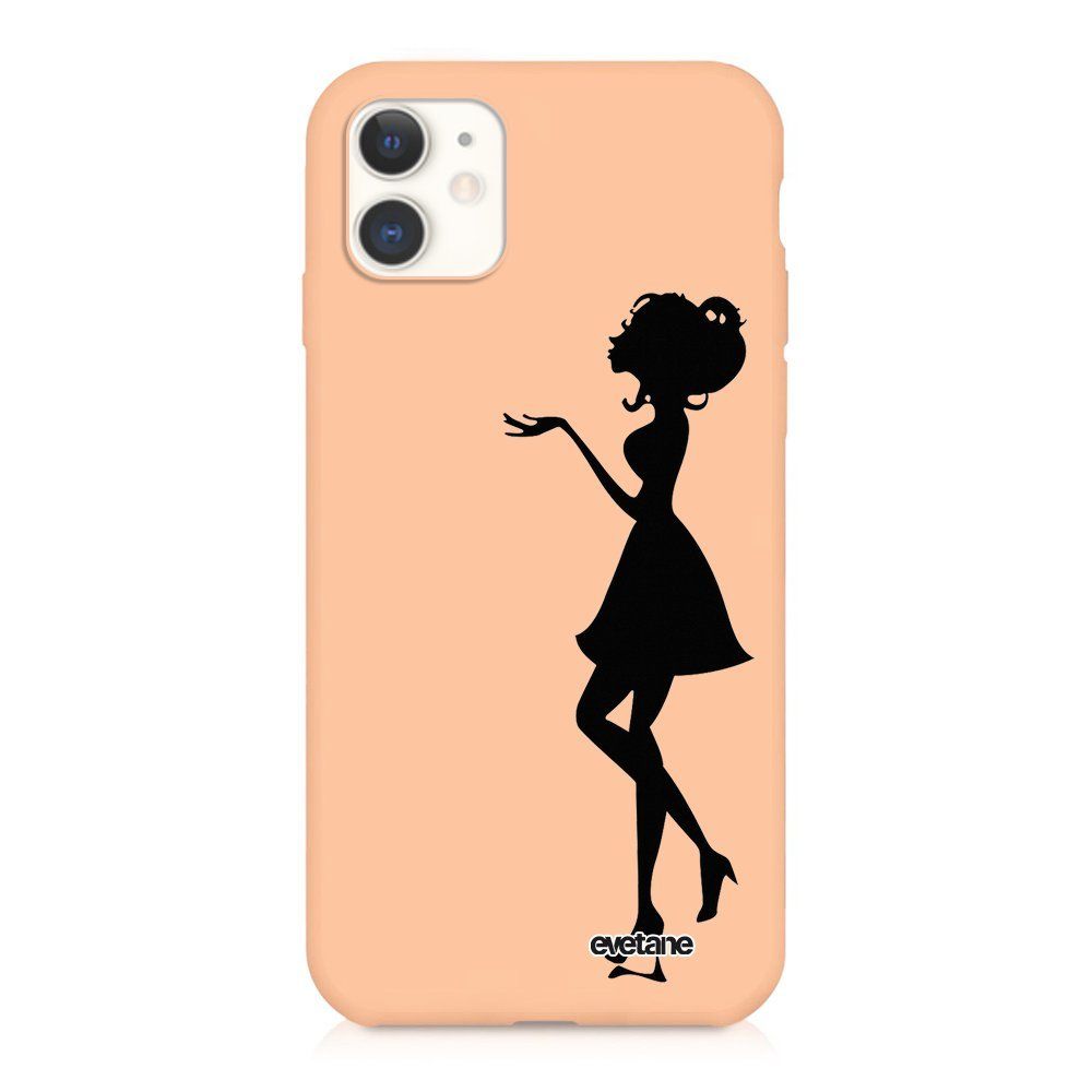Evetane - Coque iPhone 11 Silicone Liquide Douce rose pâle Silhouette Femme Ecriture Tendance et Design Evetane - Coque, étui smartphone