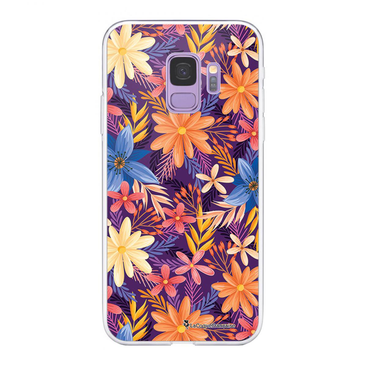 La Coque Francaise - Coque Samsung Galaxy S9 souple transparente Fleurs violettes et oranges Motif Ecriture Tendance La Coque Francaise - Coque, étui smartphone