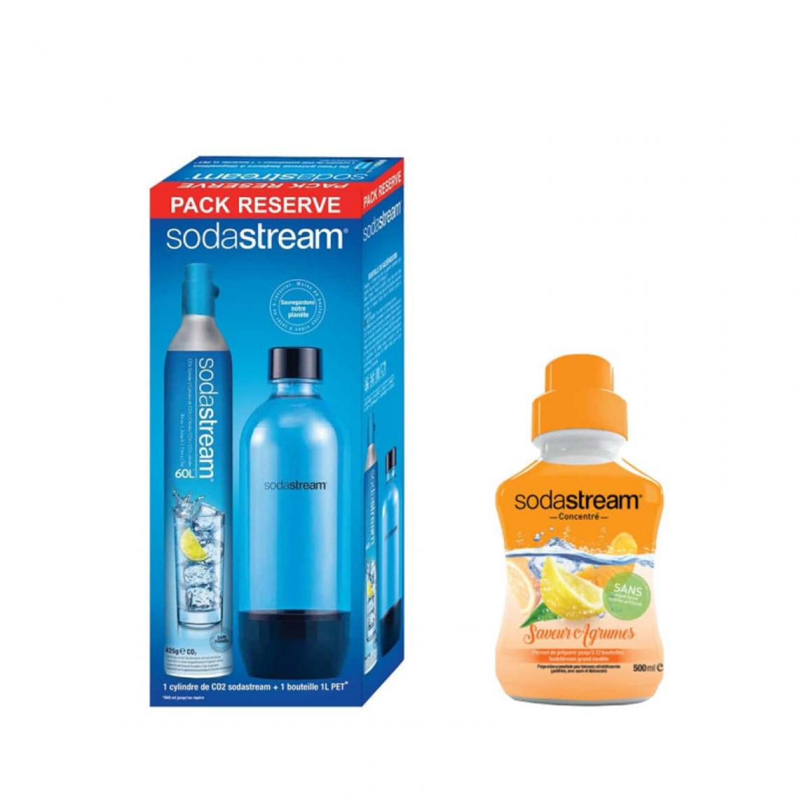 Sodastream - Pack SODASTREAM Cylindre CO2 60L - 1 bouteille PET 1L - Concentré Agrumes 500 ml - Machine à soda