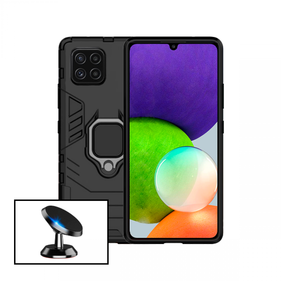 Phonecare - Kit de Support Magnétique de Voiture + Coque Protection Militaire Anti-impact pour Samsung Galaxy A22 - Coque, étui smartphone